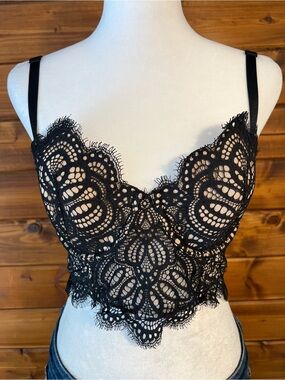 Victoria's Secret Black Lace Longline Crop Bralette